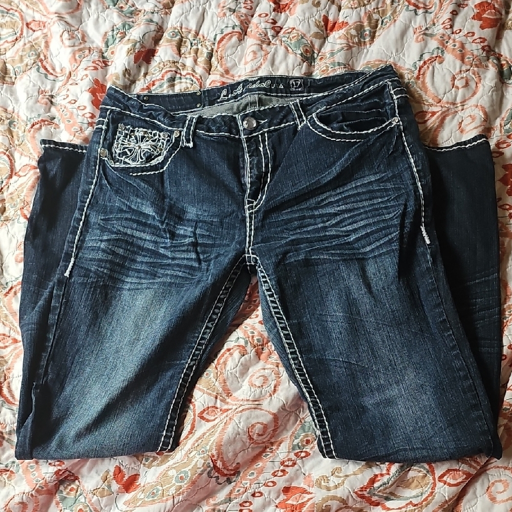 L.A. Idol Blue Boot Cut Jeans with Classic Whiskering